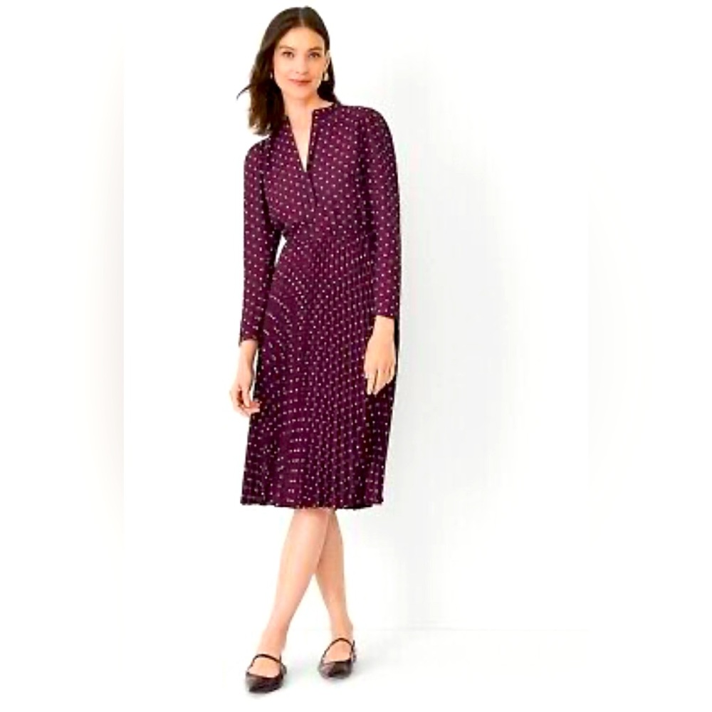 NWOT Burgundy Plum Ann Taylor Geo-Dot Long Sleeve Shirt Dress - Sz 8